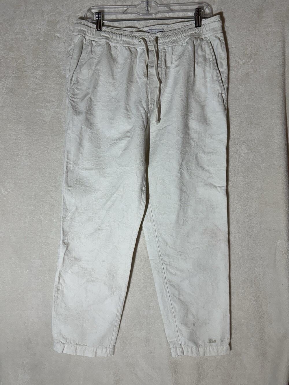 Women’s Zara Ivory Crop Pants Texutured Print Size Large Elastic Waist Pockets